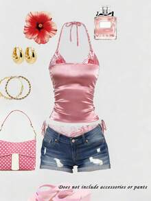 Rina Fox Áo camisole nữ kiểu dáng ôm sát, thanh lịch, in họa tiết chắp vá, 2 trong 1. - Hồng - Xem 2