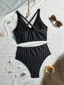 Swim Basics Conjunto de tankini y bikini con estampado de leopardo y escote en V para vacaciones de verano de mujeres 2025 - Multicolor - Ver 5