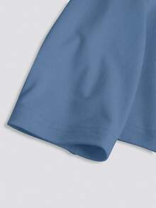 SHEIN LUNE Fitted Solid Color Crew Neck Long Sleeve Casual T-Shirt, Spring/Summer - Dusty Blue - View 5