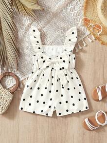 Travachic KIDS Bộ áo liền quần chấm bi xếp nếp kiểu dáng thường ngày cho bé gái - trắng - Xem 2