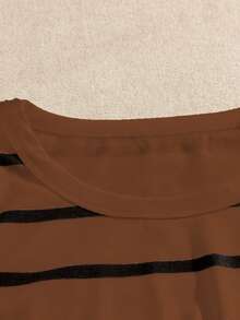 Plus Size Women Striped Round Neck Casual Versatile Tank Top - Brown - View 5