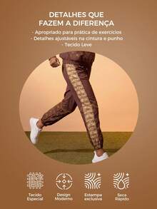 Quần jogger thể thao nữ có dây rút ở eo, in họa tiết. - màu nâu - Xem 3