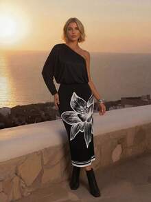 CAJUNI Women's Floral Print Sleeveless Dress, Suitable For Spring/Summer Vacation - Black and White - View 5