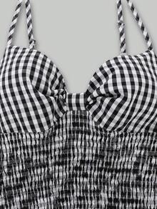 SHEIN ChicEase Đầm ngắn hai dây họa tiết kẻ caro dáng suông mùa hè cho nữ. - màu đen - Xem 3