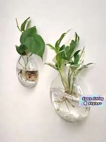 1/2/4件套壁挂式玻璃生态瓶花盆，自浇水水培植物容器，手工圆形透明水晶花瓶，适用于家居办公室装饰，现代简约悬挂式花瓶，墙面艺术，室内绿植展示 - 彩色 - 查看 1