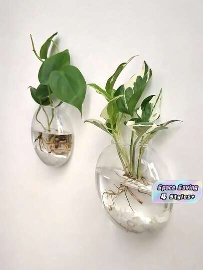 1/2/4 PIEZAS Maceta de cristal para pared con sistema de autorriego, contenedor hidropónico para plantas, hecho a mano, redondo, transparente, de cristal, para decoración del hogar y oficina, moderno, minimalista, jarrón colgante, arte de pared, exhibición de plantas de interior