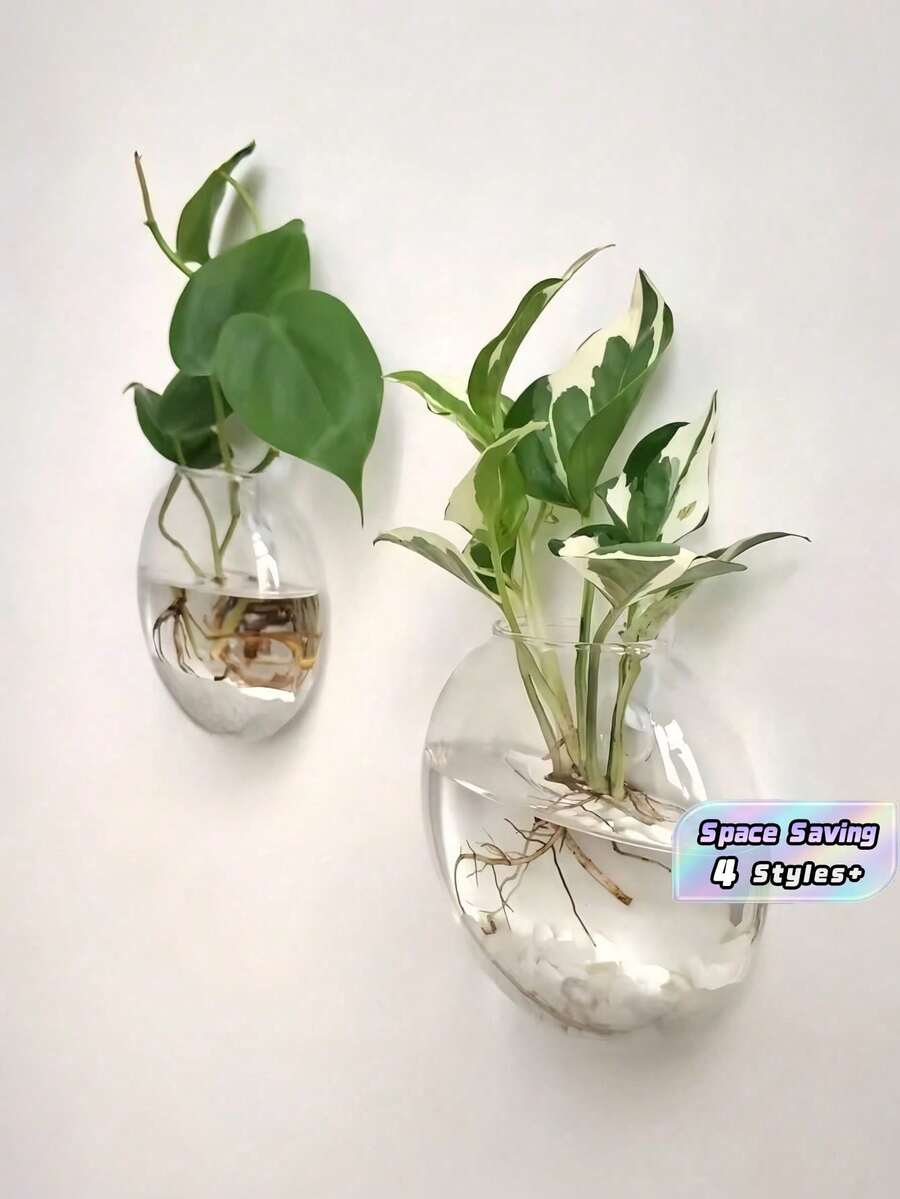 1/2/4件套壁挂式玻璃生态瓶花盆,自浇水水培植物容器,手工圆形透明水晶花瓶,适用于家居办公室装饰,现代简约悬挂式花瓶,墙面艺术,室内绿植展示 - 彩色 - 查看 1