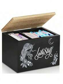1PC Large Capacity Double Layer Wooden Storage Box With Lid Multicolor Detachable Partition Modern Feminine Napkin Organizer For Women Girls Bedroom Bathroom Counter Organization Caddy Tidy - Multicolor - View 10