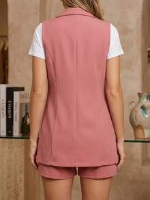 Conjunto de 3 Piezas Chaleco-Short-Cinturón Casual Ligero Moda - Rosa - Ver 4