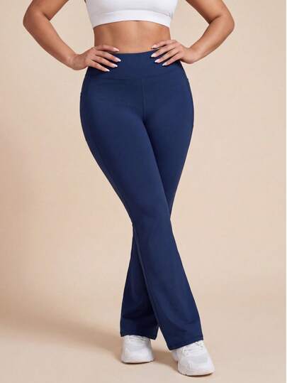 EMERY ROSE CURVE Plus Size Mid/High Waisted Side Pocket Flare Leg Sweatpants Yoga Women Pants