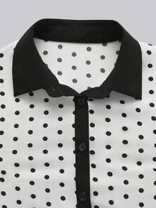 Modelyn Áo sơ mi nữ không tay cài cúc họa tiết chấm bi, kiểu dáng thường ngày. - trắng - Xem 4
