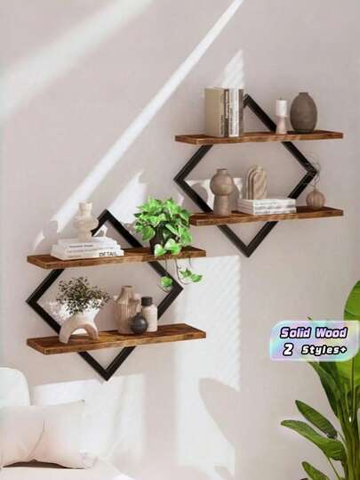 1/2 Kệ gỗ treo tường màu nâu tự nhiên, thích hợp làm phông nền trang trí phòng khách, trưng bày bình hoa, đồ dùng gia đình, dễ lắp đặt, tiết kiệm không gian, trang trí nhà kiểu nông trại.