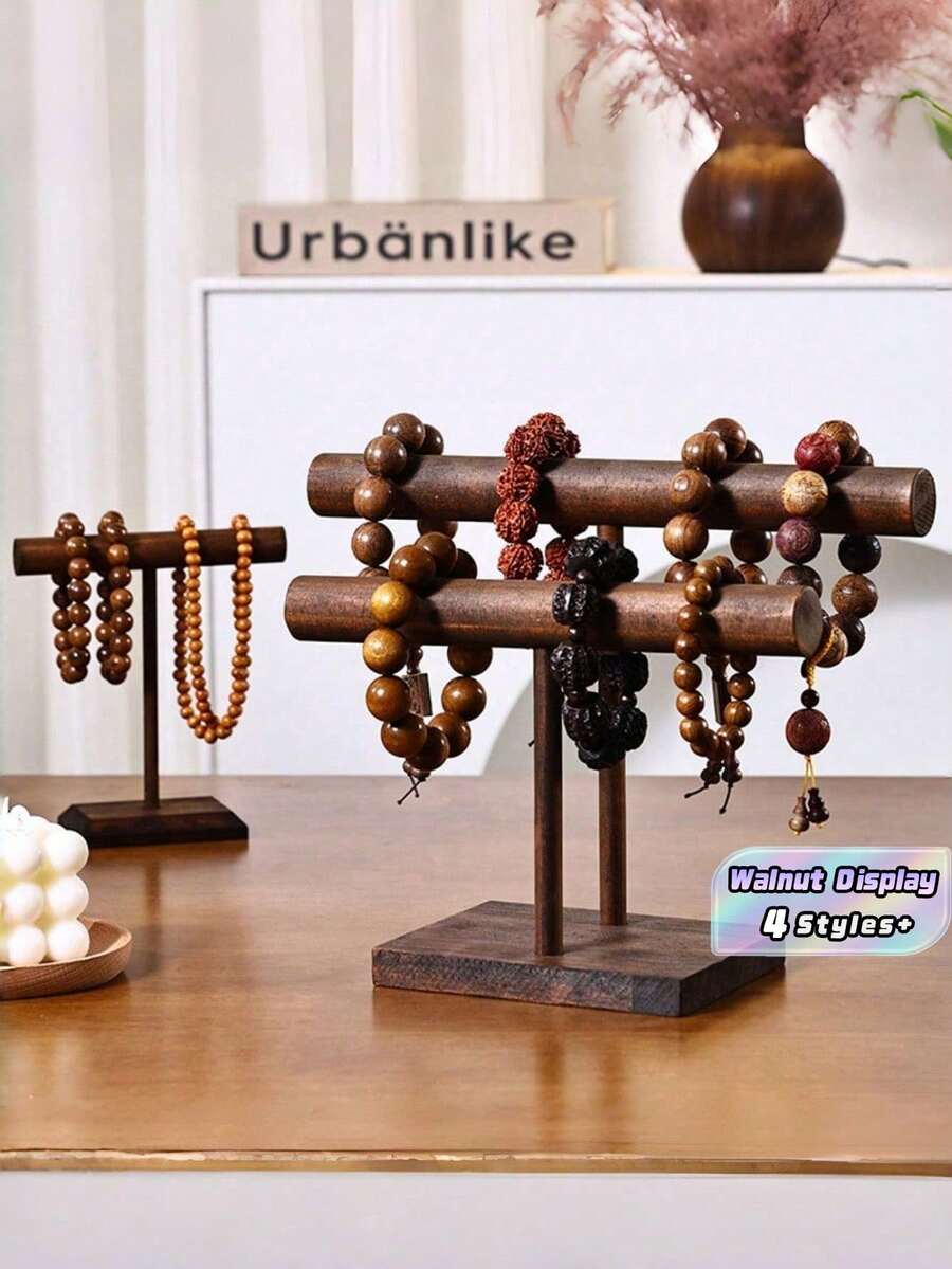 1PC 2 Tier For Necklaces Bracelets Pendants Walnut Wood Multifunctional Vintage Jewelry Display Stand For Home Dressing Table Store Display Great Gift Idea Jewelry Organizer Holder Rack - Multicolor - View 1