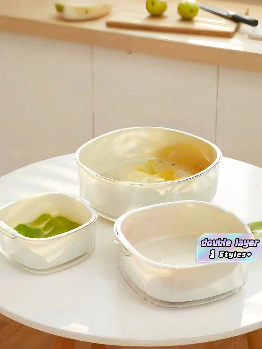 1PC Large Capacity Plastic Drain Basket Double Layer With Handle Durable Space Saving Storage Basket Easy To Drain Sturdy And Lightweight Multicolor Kitchen Strainer Fruit And Vegetable Strainer Basket - Multicolor - View 1