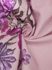 SHEIN LUNE CURVE 大码女式夏季短袖印花连衣裙，拼接蕾丝边，度假风 - 粉色 - 查看 8