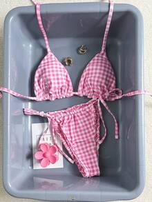 Swim Mod Đồ bơi nữ, bikini đi nghỉ mát và dễ thương, trang phục đi biển màu nâu vàng họa tiết hoa cho phụ nữ đi chơi, trang phục dự tiệc Valentine, kỳ nghỉ Xuân Hè 2026/Phong cách phương Tây/Câu lạc bộ/Đồ bơi đi biển khi nghỉ dưỡng - Hồng - Xem 5