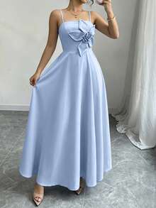SHEIN Almamuse Đầm nữ mới kẻ sọc không tay dây mảnh thắt eo kiểu dáng thanh lịch thường ngày, mùa xuân/hè. - Màu xanh lam - Xem 3
