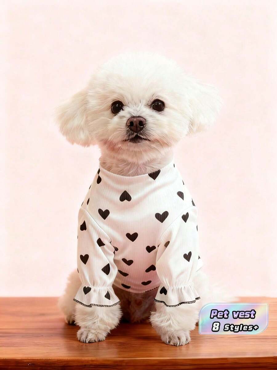 Valentine's Day 1pc Pet Lover Themed Heart Embroidered Plaid Patterned Thin Home Wear Short Sleeve Vest For Small Dogs And Cats (This Product Runs Small, It Is Recommended To Order 1-2 Sizes Up,The Cuff Style Is Random, With The Actual Item As The Main Reference) - Beige - View 1