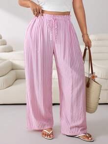 Solflare Plus Size Loose Pink Striped Pants - Multicolor - View 4