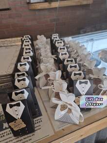100pcs/200pcs Kotak Permen Souvenir Pernikahan, Wadah Berbentuk Gaun Tuxedo dengan Pita Satin untuk Hadiah Pesta Bridal Shower - satu ukuran cocok untuk semua - View 1