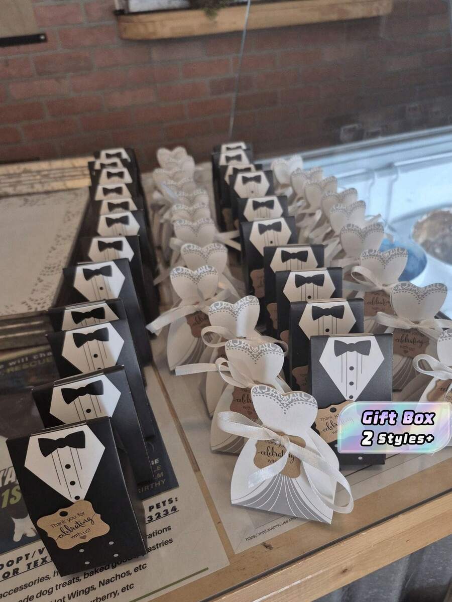 100pcs/200pcs Kotak Permen Souvenir Pernikahan, Wadah Berbentuk Gaun Tuxedo dengan Pita Satin untuk Hadiah Pesta Bridal Shower - satu ukuran cocok untuk semua - View 1