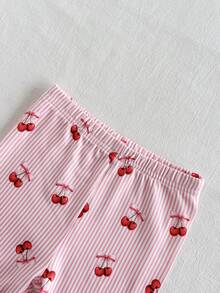 SHEIN Vintaside Kids 女婴夏季圆领短袖印花简约时尚T恤搭配百搭休闲裤套装，适合日常休闲、海滩玩耍或公园散步。 - 白色 - 查看 9