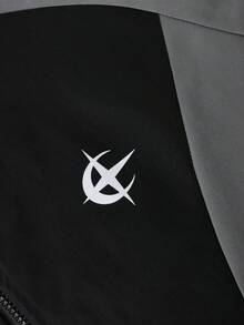 Manfinity EMRG 男士印花运动户外防风夹克，适合日常穿着、户外活动、健身、休闲、上学、聚会、音乐节等场合。可作为礼物送给朋友和男友。男士立领拉链夹克，拼接夹克，赛车夹克/户外防风夹克，复古风，秋季必备。 - 黑色 - 查看 3