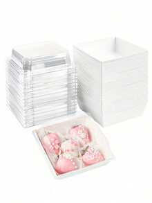 5pcs/10pcs/20pcs Dessert Boxes With Clear Lids Charcuterie Boxes, Oil Proof Kraft Paper, White Pink Kraft Paper Bakery Boxes, Perfect For Cookies Macaron Cake Sandwich, For Weddings Parties And Special Occasions - Multicolor - View 14