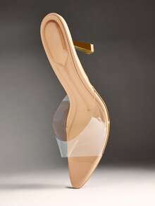 SHUZIA Women Comfortable Kitten Heel Sexy Pointy Toe Clear Slip-On Heeled Sandals Summer Shoes - Apricot - View 7