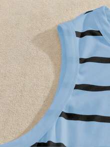 GlowEve CURVE Camiseta sin mangas casual y versátil con cuello redondo y rayas para mujer talla grande - Azul - Ver 3