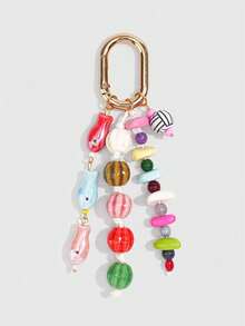 ROMWE Kawaii 1 Piece Spring Summer Dopamine Style Colorful Beaded Bag Keychain Pendant, Woven Rope Bag Charm, DIY Hanging Ornament - Multicolor 4 - View 7