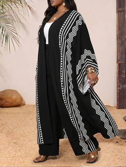 Villa Velisse Bộ đồ 2 mảnh dành cho nữ cỡ lớn, in họa tiết hoa, thích hợp cho kỳ nghỉ, gồm áo dài tay và quần.