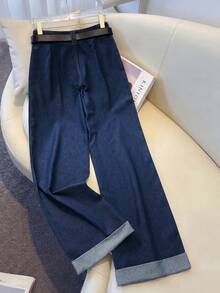 GlowEve 女士褶裥阔腿宽松休闲牛仔裤 - 藍色 - 查看 2