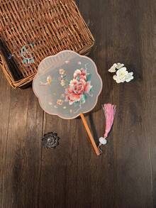 1PC Silk Bamboo Double Sided Suzhou Embroidery Floral Round Fan Classical Dance Hanfu Wedding Home Decor Party Chinese Antique - A - View 9