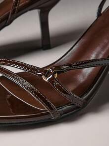 SHUZIA Women's Elegant Minimalist Round Toe Ankle Strap Stiletto Heel Sandals Summer Shoes - Chocolate Brown - View 7