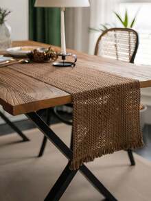 Zazumi 1pc Boho Table Runner Macrame Table Runners For Home Decor ,Cream & Brown Macrame Table Runner With Tassels For Boho Dining Bedroom Decor Rustic Bridal Shower,Farmhouse Rustic Table Runner,Place Mat,Thanksgiving Christmas Home Decor (Multiple Sizes Available) - Multicolor - View 9