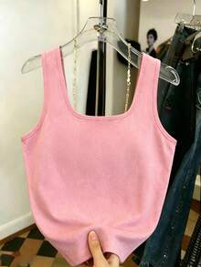Resyla Áo tank top nữ cổ vuông in họa tiết giả denim, kiểu dáng thường ngày. - Nhiều màu - Xem 2