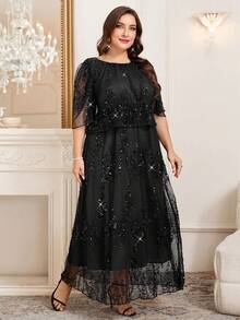 Reflora Đầm hè xếp ly hình học thanh lịch cỡ lớn bằng vải chiffon - màu đen - Xem 7