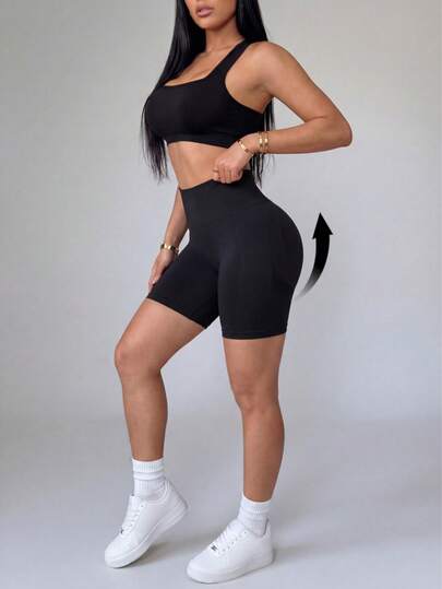 Dewbera Dewbera Quần short thể thao co giãn màu trơn có kích thước cộng thêm