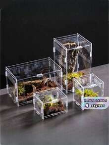 1PC Small Acrylic Reptile Terrarium Transparent Ventilated Habitat Feeding Box With Lid For Spider Scorpion Gecko Tarantula Clear Mini Insect Amphibian Enclosure Portable Observation Container Easy Clean Reptile Cage Terrarium - Clear - View 3
