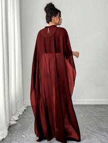 SHEIN Clasi 大尺碼女款雪紡披肩襯衫，酒紅色，秋季，優雅，適合辦公室、通勤、畢業典禮、假期、情人節、派對、婚禮、外出 - 酒紅色 - 查看 2