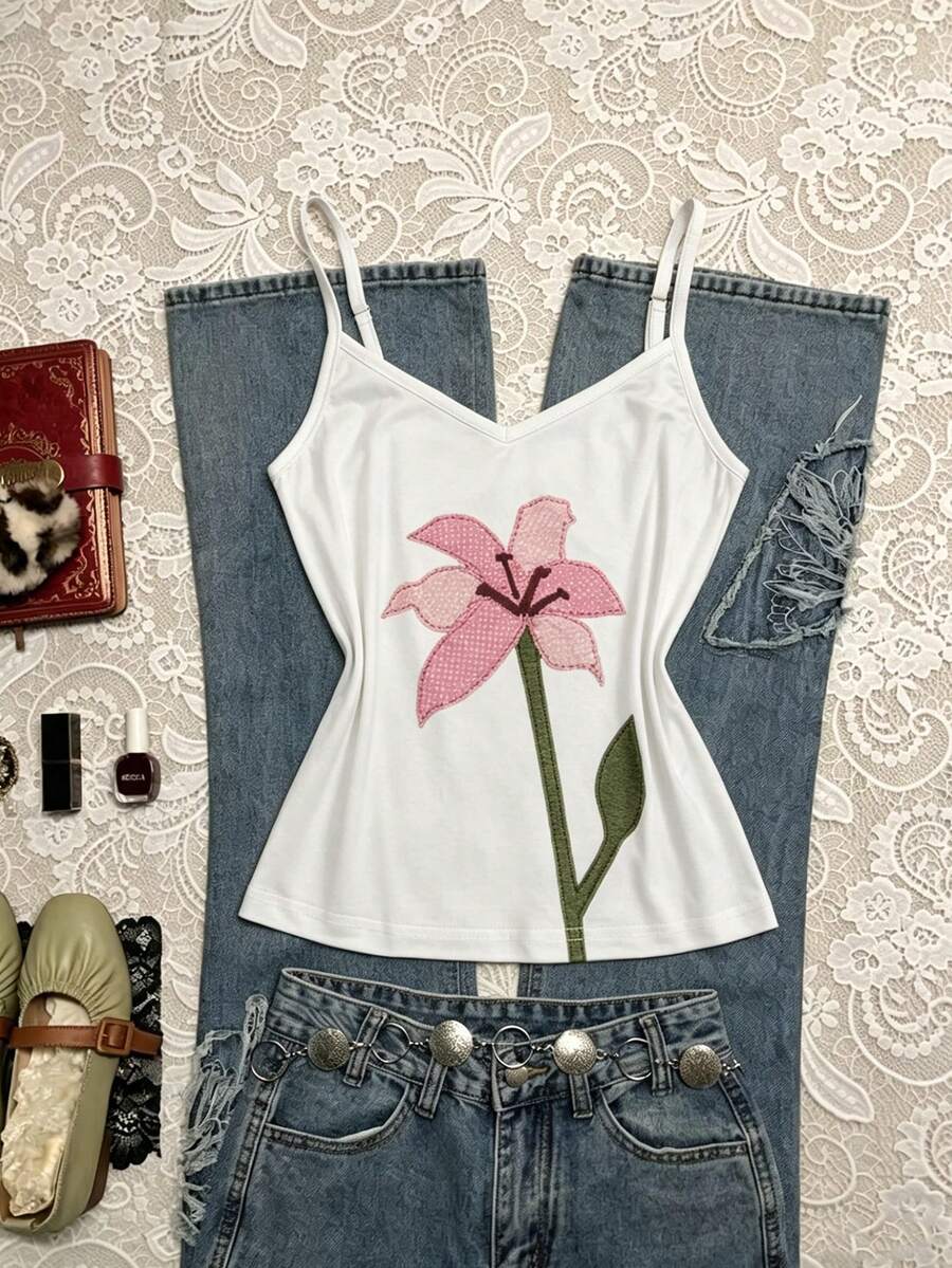 Airaco Áo camisole nữ in hoa kiểu dáng thường ngày - trắng - Xem 1