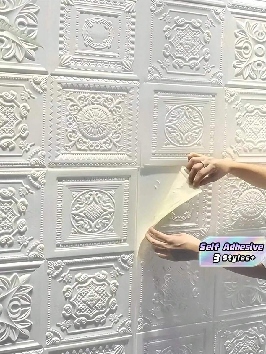 1片装自粘3D泡沫墙板防水可移除自粘墙纸,适用于客厅、卧室、厨房、洗衣房、壁炉、电视墙等家居装修装饰,春季装饰生日毕业礼物 - 白色 - 查看 1
