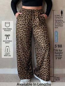 SHEIN Tall CURVE 大码女式休闲街头豹纹宽松直筒阔腿裤 - 彩色 - 查看 1