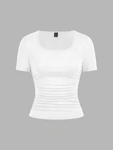 SHEIN EZwear 4件組休閒極簡純色舒適方領短袖T恤，適合春夏穿著 - 彩色 - 查看 14