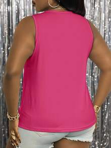 Maweii Camisetas de tirantes para mujer con eslogan, diamantes de imitación y manga corta, tallas grandes - Rosa Fucsia - Ver 2