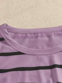 GlowEve CURVE Plus Size Women Striped Round Neck Casual Versatile Tank Top - Purple - View 5