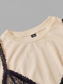 SHEIN MOD Plus Size Lace 2 In 1 Black & White Mini Dress - Apricot - View 4