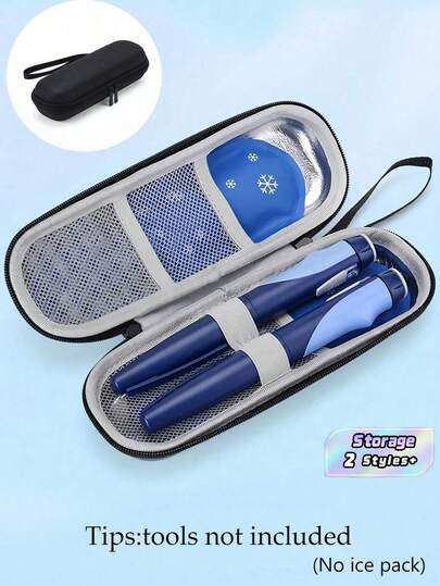 1 pieza Bolsa enfriadora portátil azul marino Ins Portable - Caja enfriador físico amigable con paquete de hielo frío, bolsa de viaje ligera y simple con cremallera, estuche de diabetes, bolsas enfriadoras de medicamentos portátiles para bolígrafos y suministros de monitor de glucosa