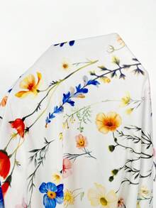 SHEIN Clasi 女士新款优雅U领收腰印花度假连衣裙，适合日常穿着 - 白色 - 查看 7